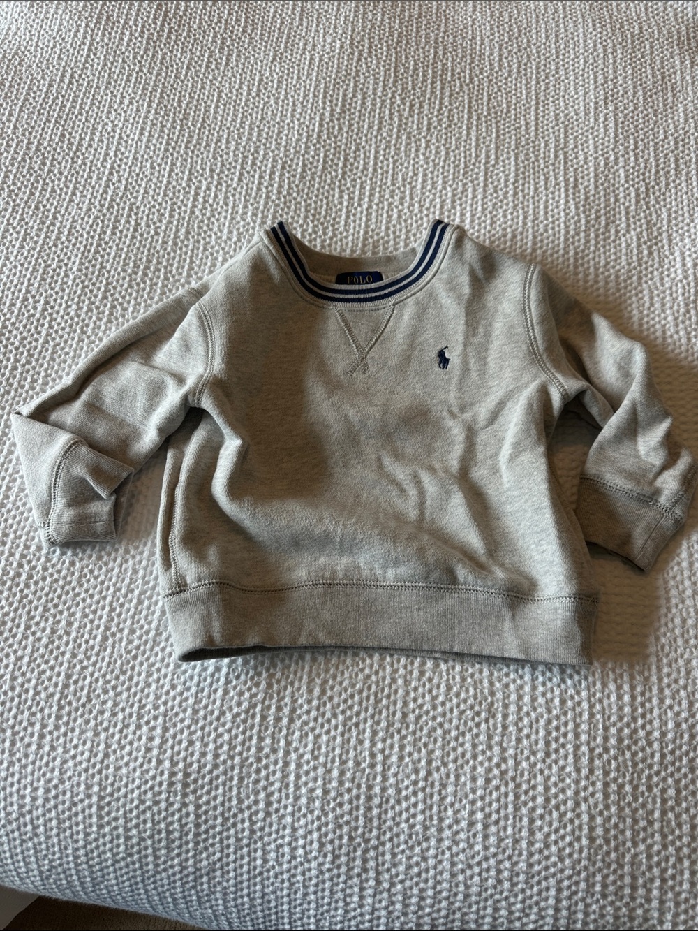 Polo by Ralph Lauren Light Gray Toddler Crewneck Sweatshirt with Navy Trim